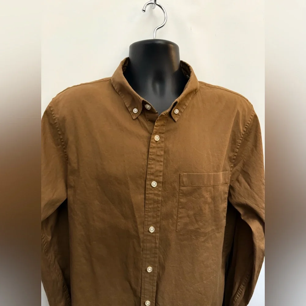 BUCK MASON Shirt Mens L Skyline Poplin Button Down Chest Pocket Brown Cotton - Picture 8 of 14
